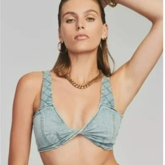 Retrofête Willis Denim Jean Bra Bralette Top Small - Medium-Large (A/ B Cup) - Picture 2 of 13